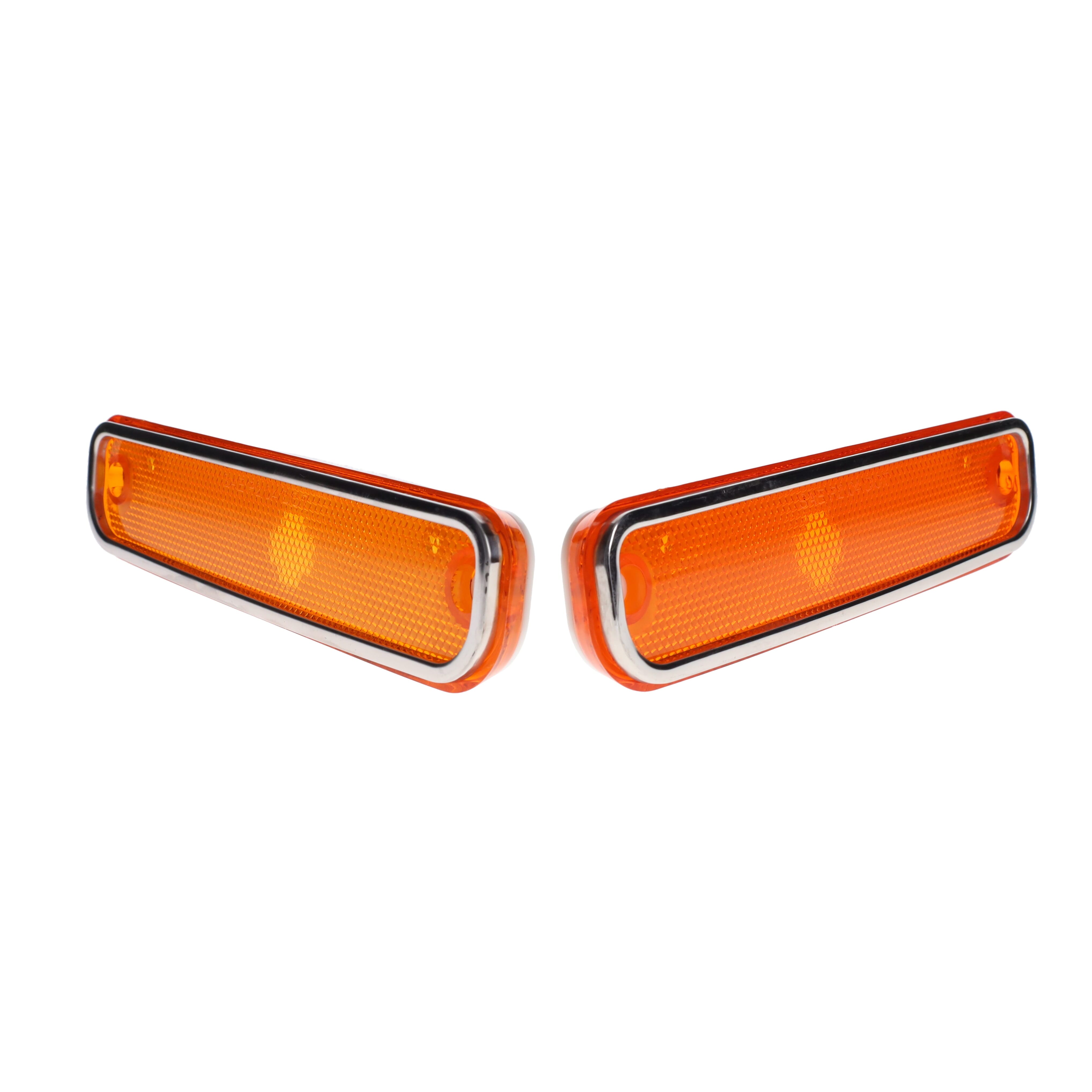 1973-80) Side Marker Lamp-Front-DLX Stainless Trim-Amber pr.