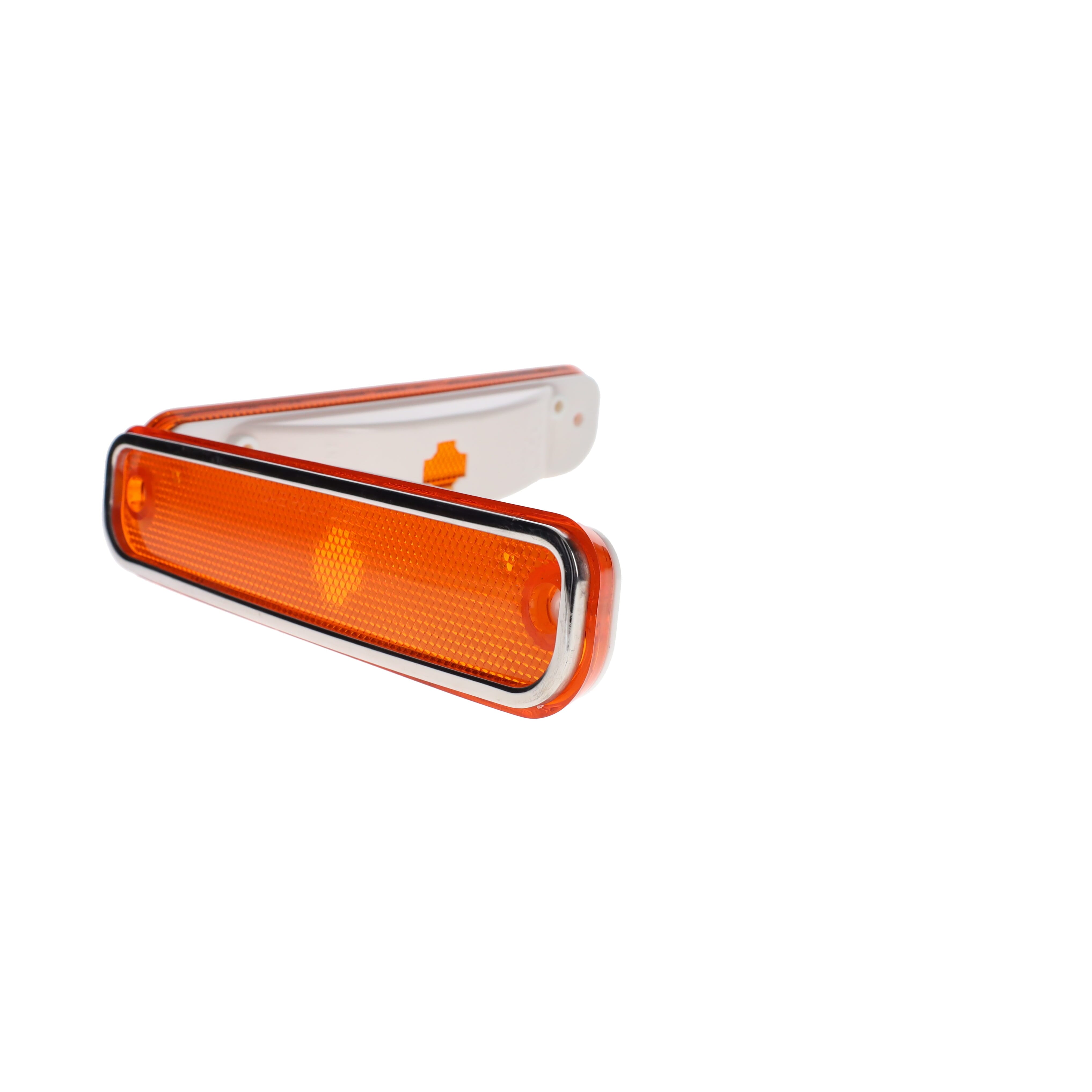 1973-80) Side Marker Lamp-Front-DLX Stainless Trim-Amber pr.