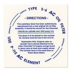 (1955-62) Oil Filter Decal - A/C Type, 6 Cyl