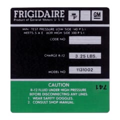 (1973) A/C Compressor Decal-Frigidaire