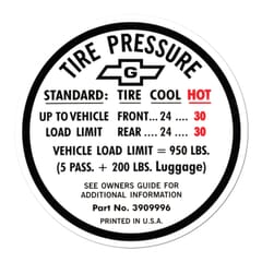 (1967) Tire Pressure Decal-1st Design