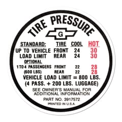(1967) Tire Pressure Decal-2nd Design