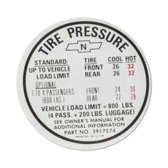 (1967) Tire Pressure Decal-2nd Design-SS