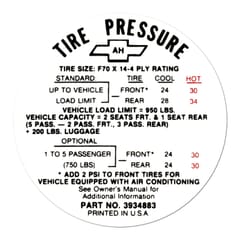(1968) Tire Pressure Decal-SS