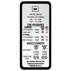(1969) Tire Pressure Decal
