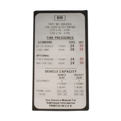 (1970) Tire Pressure Decal