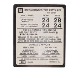 (1973-74) Tire Pressure Decal