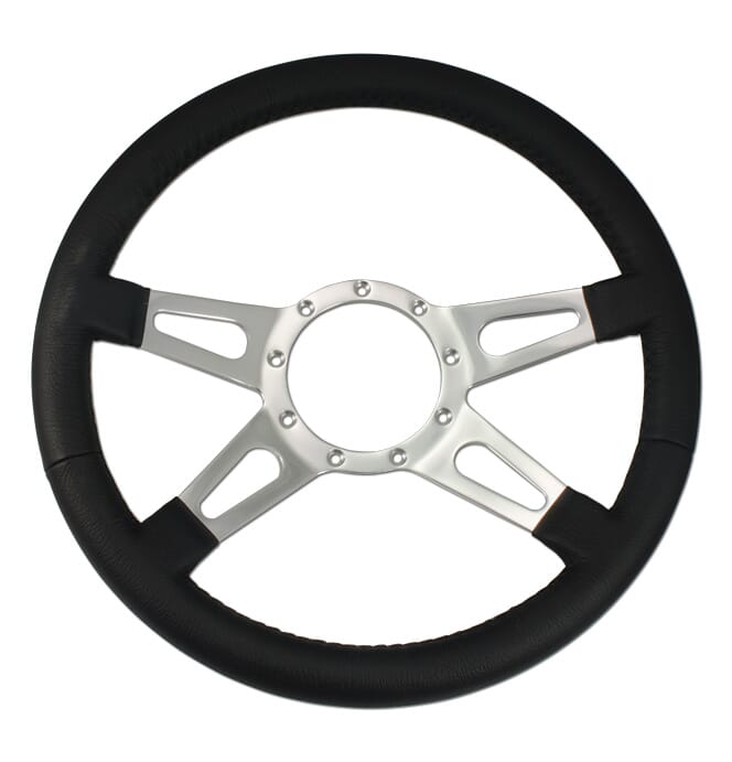 1941-94) Steering Wheel-Black Leather-Polished-4 Spoke